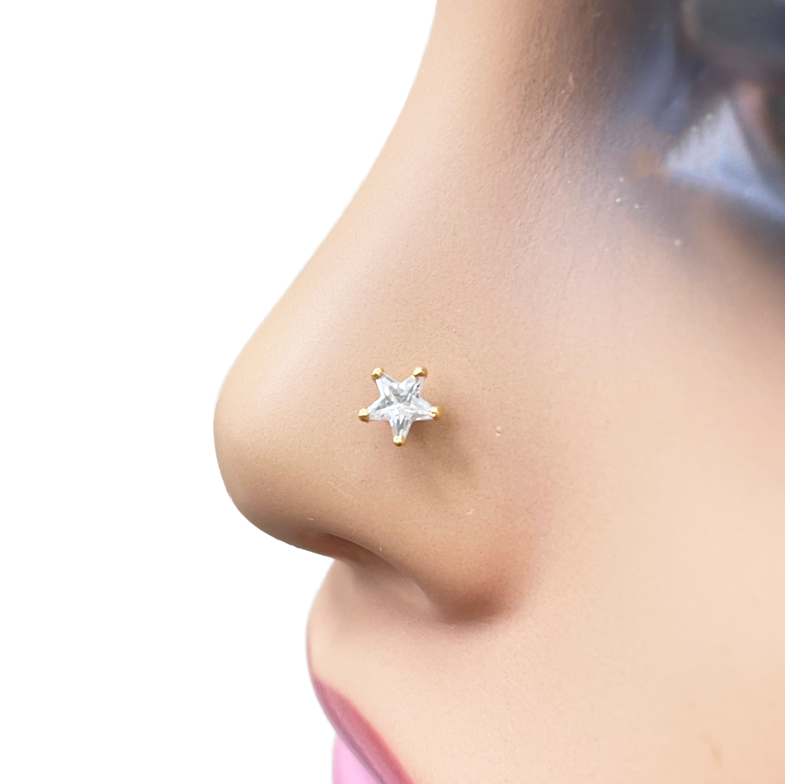 22ct Gold Cubic Zirconia Star Nose Stud/Pin 5.3mm Width 