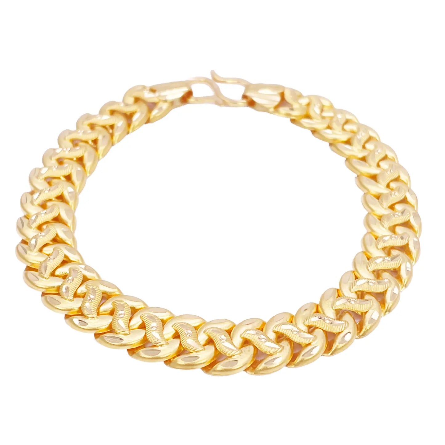 22ct Gold Curb Bracelet Matt Diamond Cut Lightweight 7.5 Inches 10mm Wide 