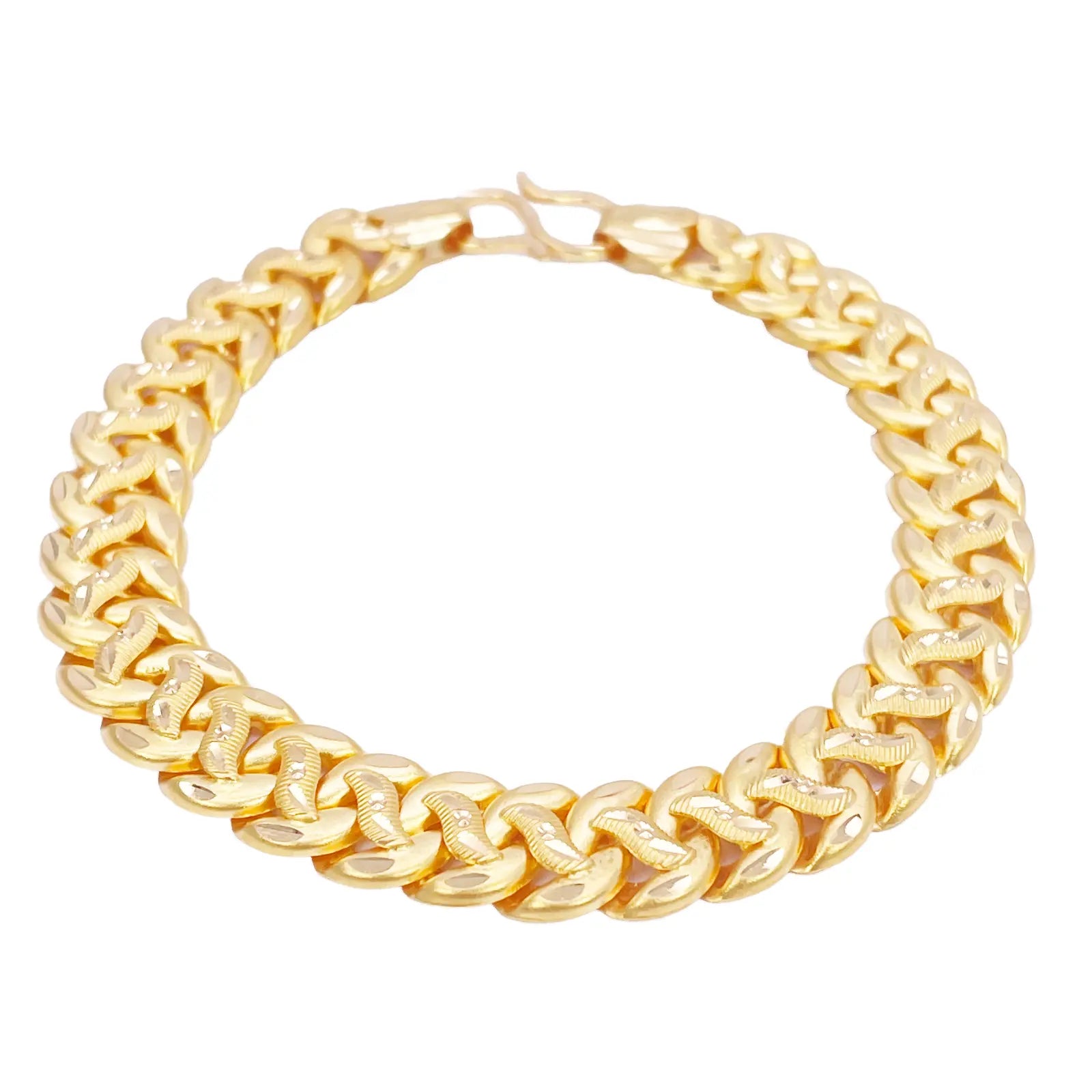 22ct Gold Curb Bracelet Matt Diamond Cut Lightweight 7.5 Inches 10mm Wide 