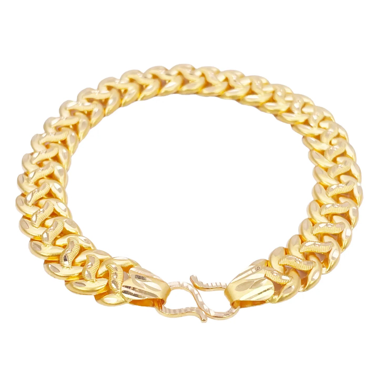 22ct Gold Curb Bracelet Matt Diamond Cut Lightweight 7.5 Inches 10mm Wide 