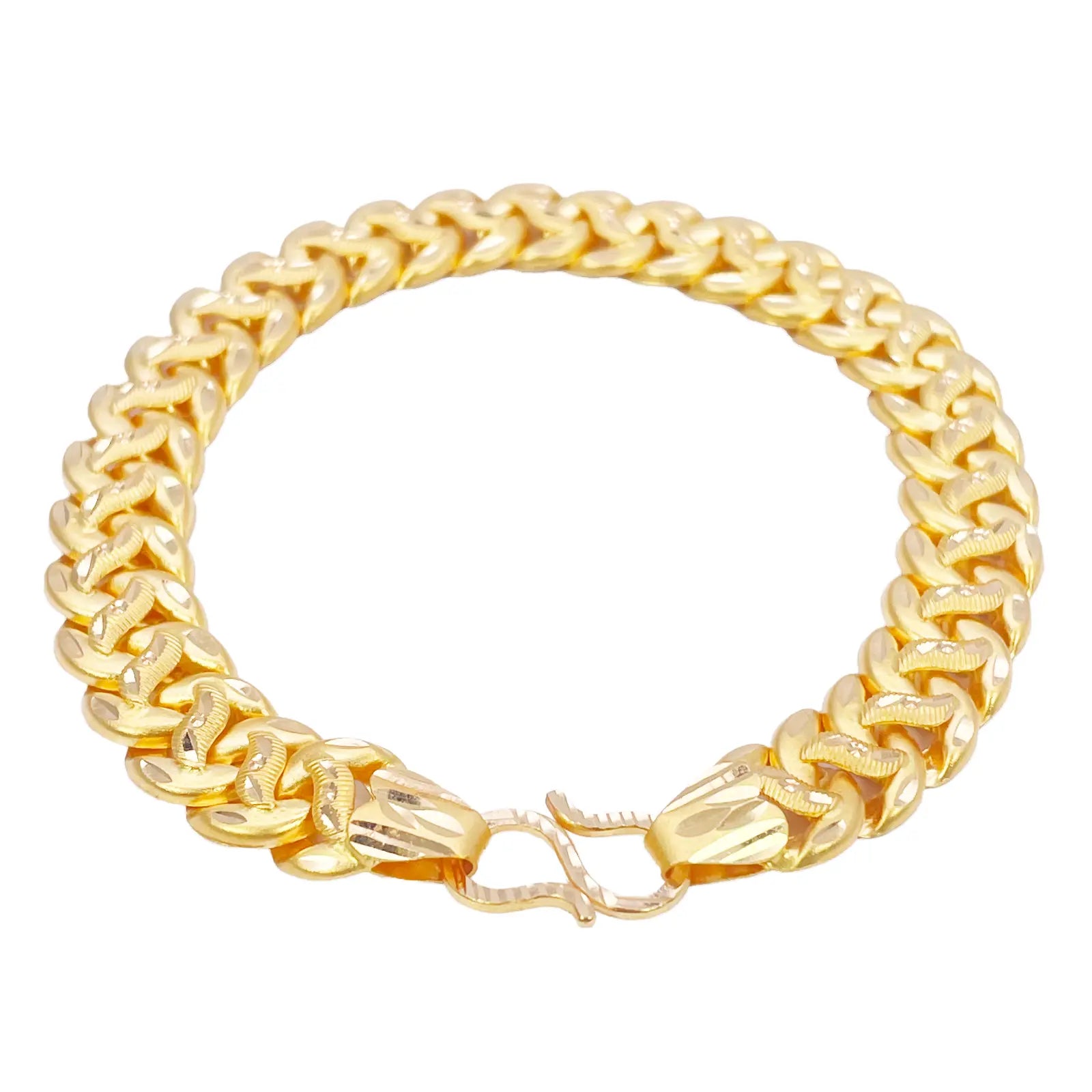 22ct Gold Curb Bracelet Matt Diamond Cut Lightweight 7.5 Inches 10mm Wide 