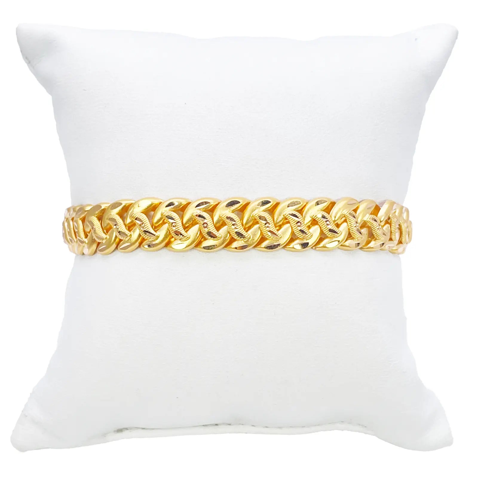 22ct Gold Curb Bracelet Matt Diamond Cut Lightweight 7.5 Inches 10mm Wide 