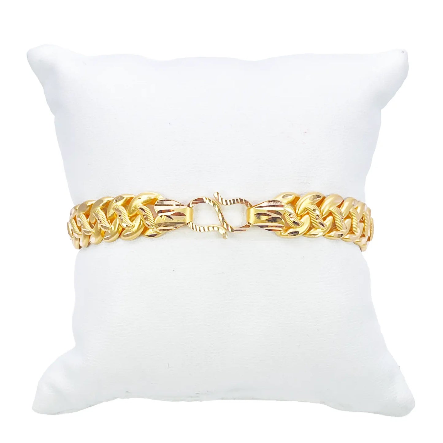 22ct Gold Curb Bracelet Matt Diamond Cut Lightweight 7.5 Inches 10mm Wide 