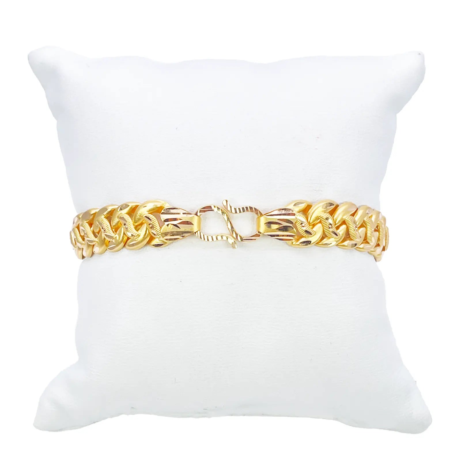 22ct Gold Curb Bracelet Matt Diamond Cut Lightweight 7.5 Inches 10mm Wide 