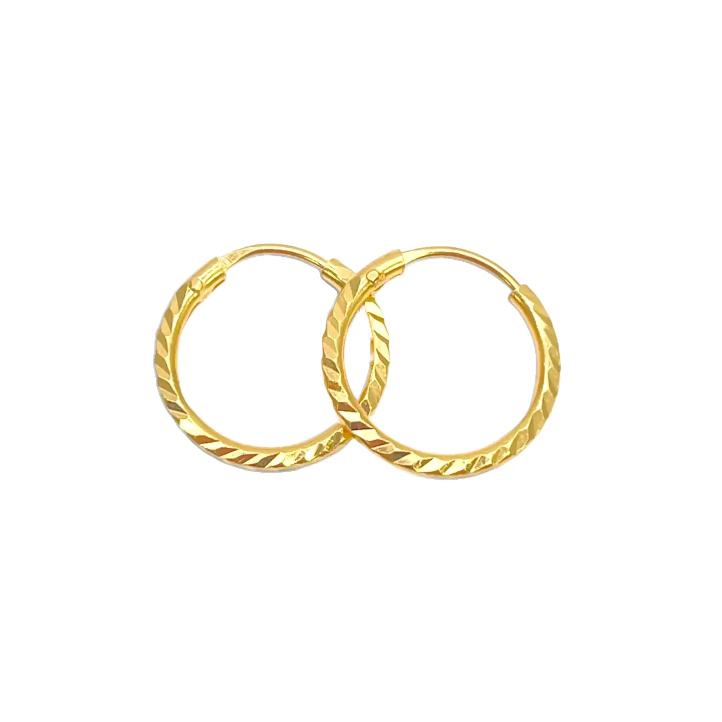22ct Gold Diamond-Cut High-Polish Hoop Earrings ? 14mm Diameter  Gold Hoop Earrings