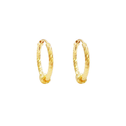 22ct Gold Diamond Cut Hoop Textured Beaded Huggie Earrings 11mm Diameter 