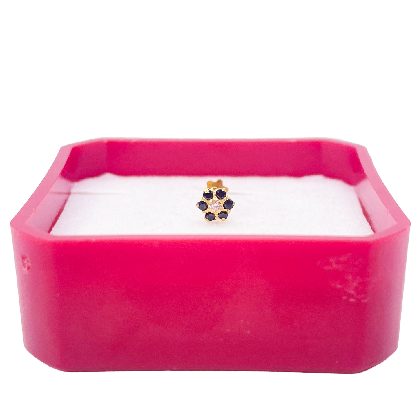 22ct Gold Floral Cubic Zirconia Black Stone Nose Pin/Stud 4mm Width 