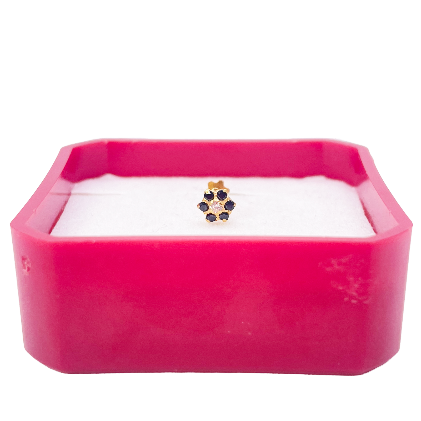 22ct Gold Floral Cubic Zirconia Black Stone Nose Pin/Stud 4mm Width 