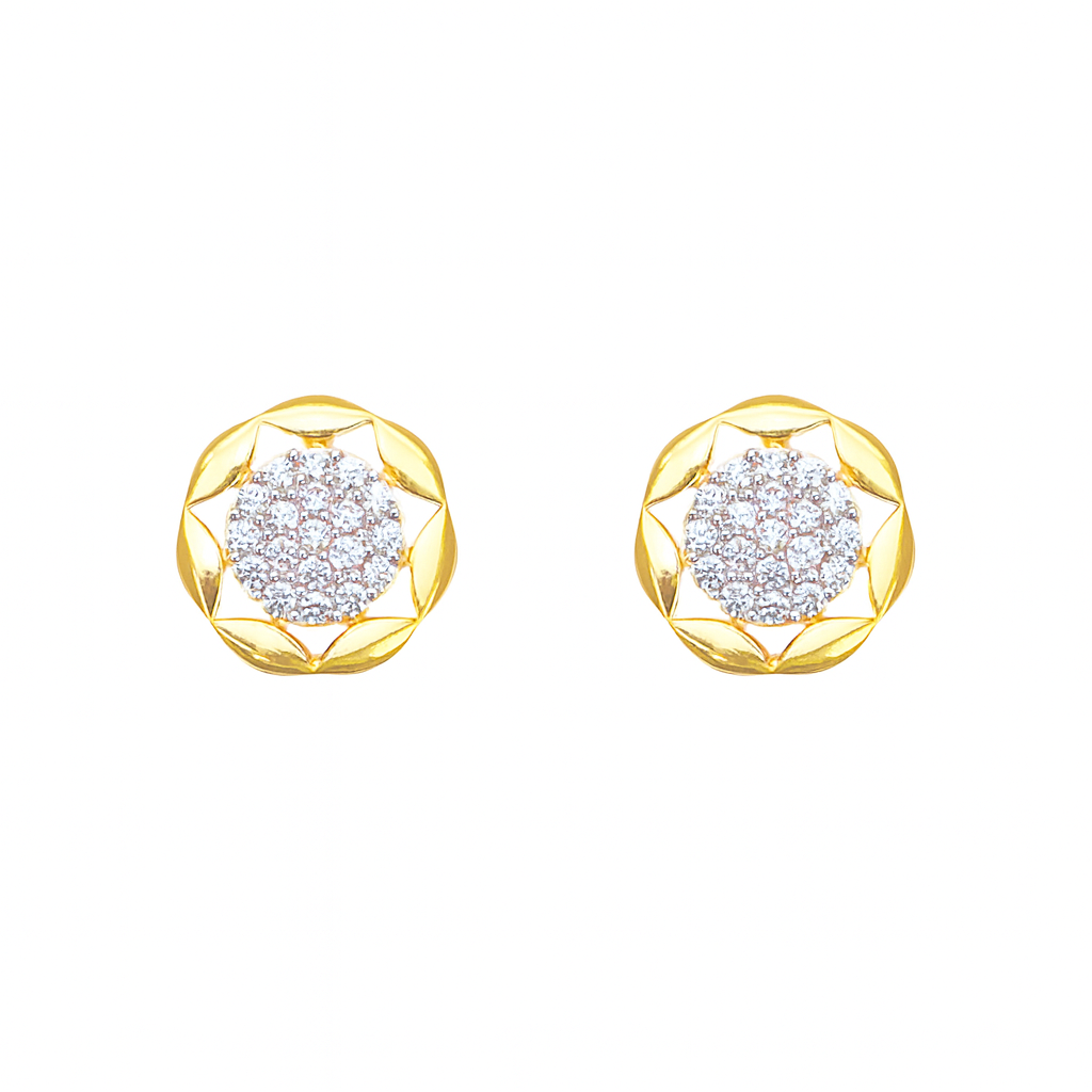 22ct Gold Floral Cubic Zirconia Cluster Stud Earrings High Polished - 9.5mm Width 