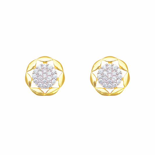 22ct Gold Floral Cubic Zirconia Cluster Stud Earrings High Polished - 9.5mm Width 