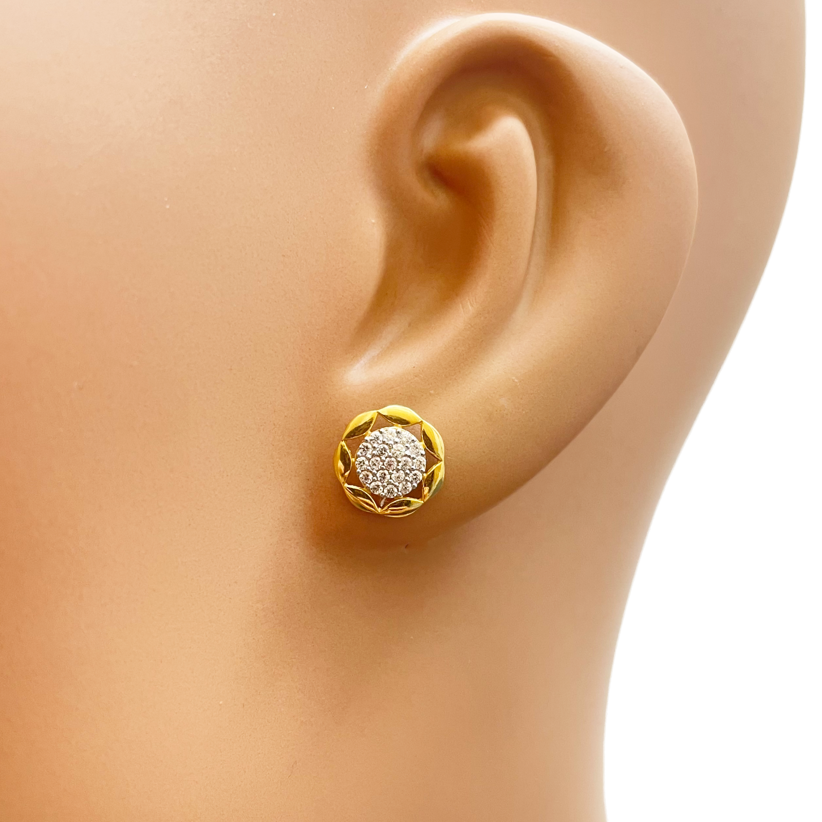 22ct Gold Floral Cubic Zirconia Cluster Stud Earrings High Polished - 9.5mm Width 