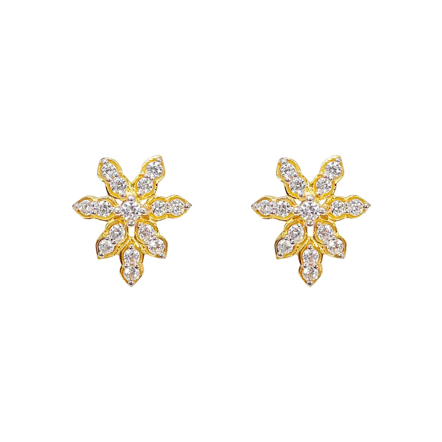 22ct Gold Floral Cubic Zirconia Necklace & Earring Set With Fancy Two-Tone Chain 