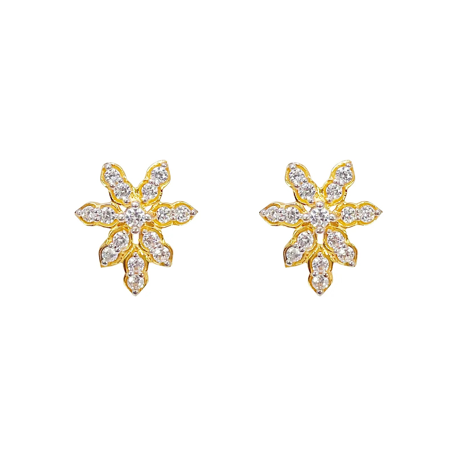 22ct Gold Floral Cubic Zirconia Necklace & Earring Set With Fancy Two-Tone Chain 