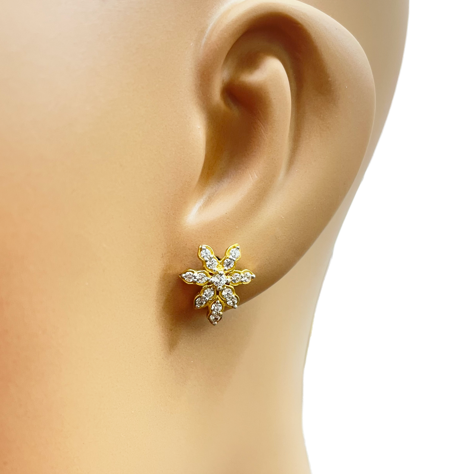 22ct Gold Floral Cubic Zirconia Necklace & Earring Set With Fancy Two-Tone Chain 