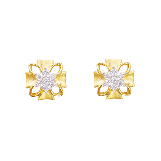 22ct Gold Floral Cubic Zirconia Stud High Polished Matt Earrings Sparkle Design 8.5x8.5mm 