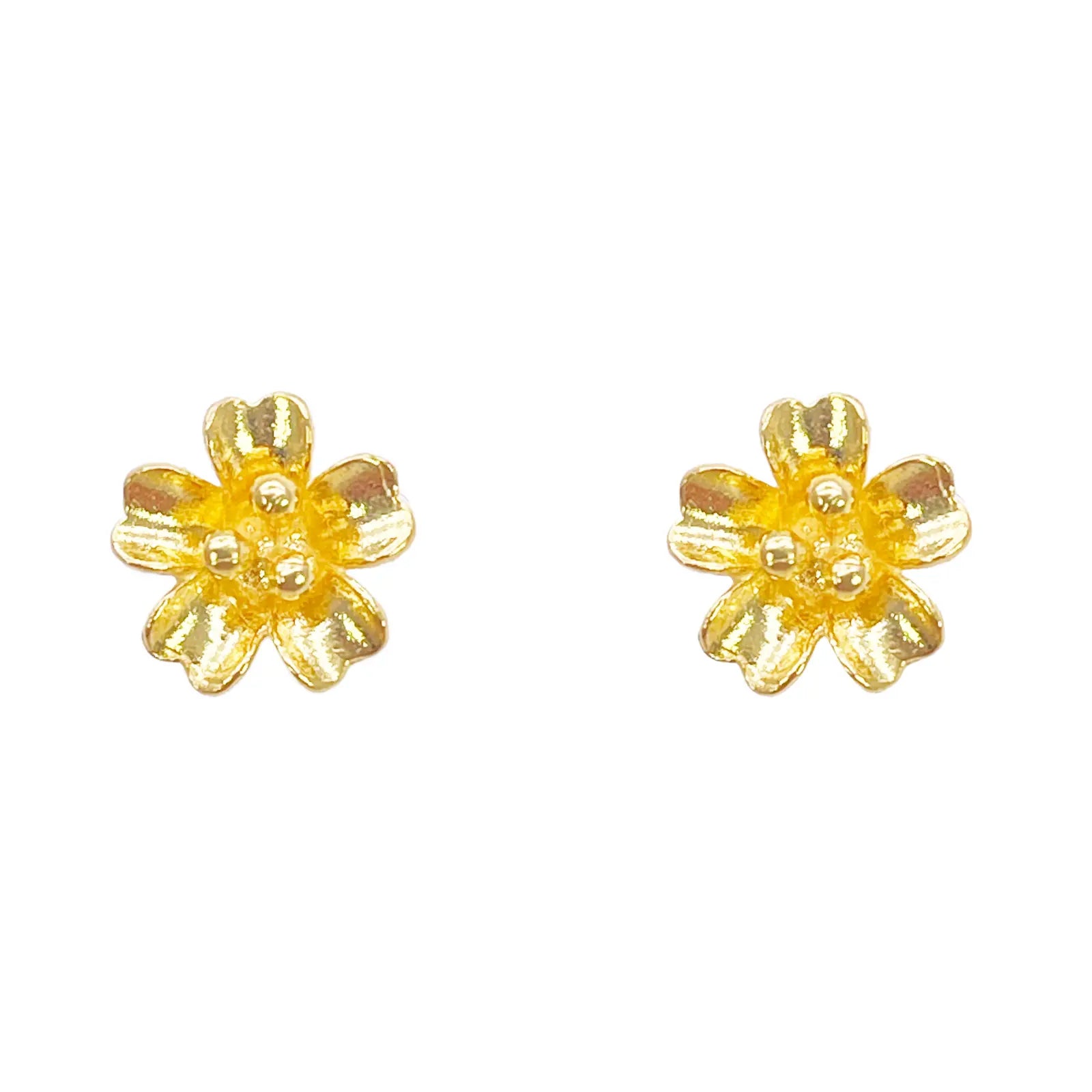 22ct Gold Floral Stud Earrings High Polish Flower Design 7.8mm Width 