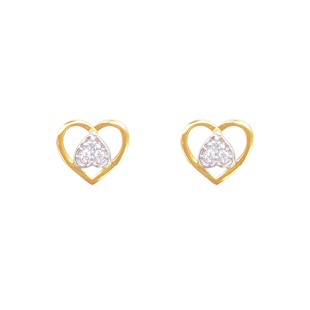 22ct Gold Heart Cubic Zirconia Stud Earrings High Polished - 9x8mm 