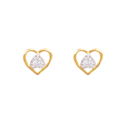 22ct Gold Heart Cubic Zirconia Stud Earrings High Polished - 9x8mm 