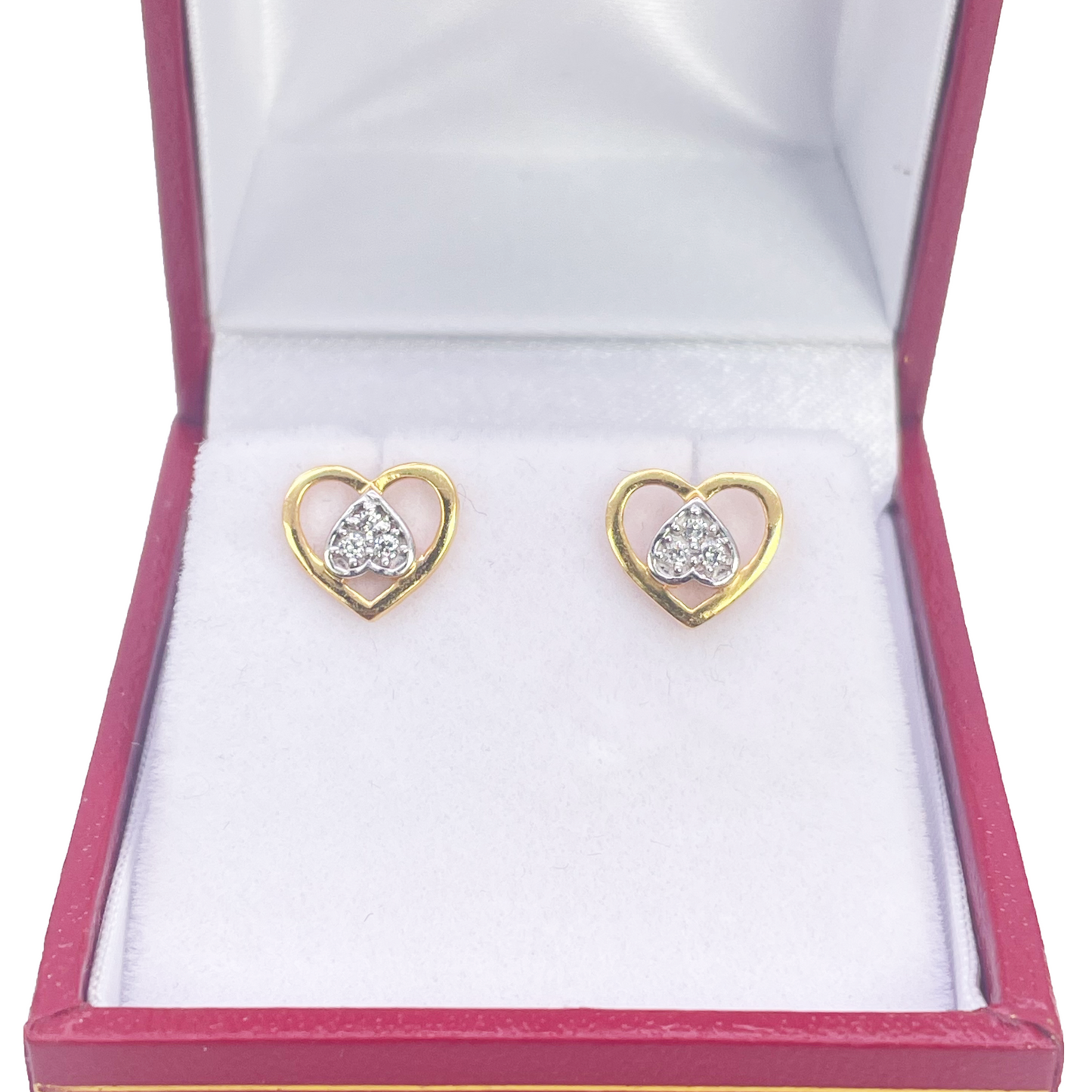 22ct Gold Heart Cubic Zirconia Stud Earrings High Polished - 9x8mm 