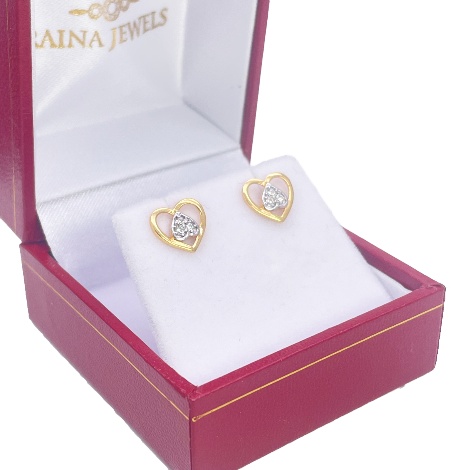 22ct Gold Heart Cubic Zirconia Stud Earrings High Polished - 9x8mm 