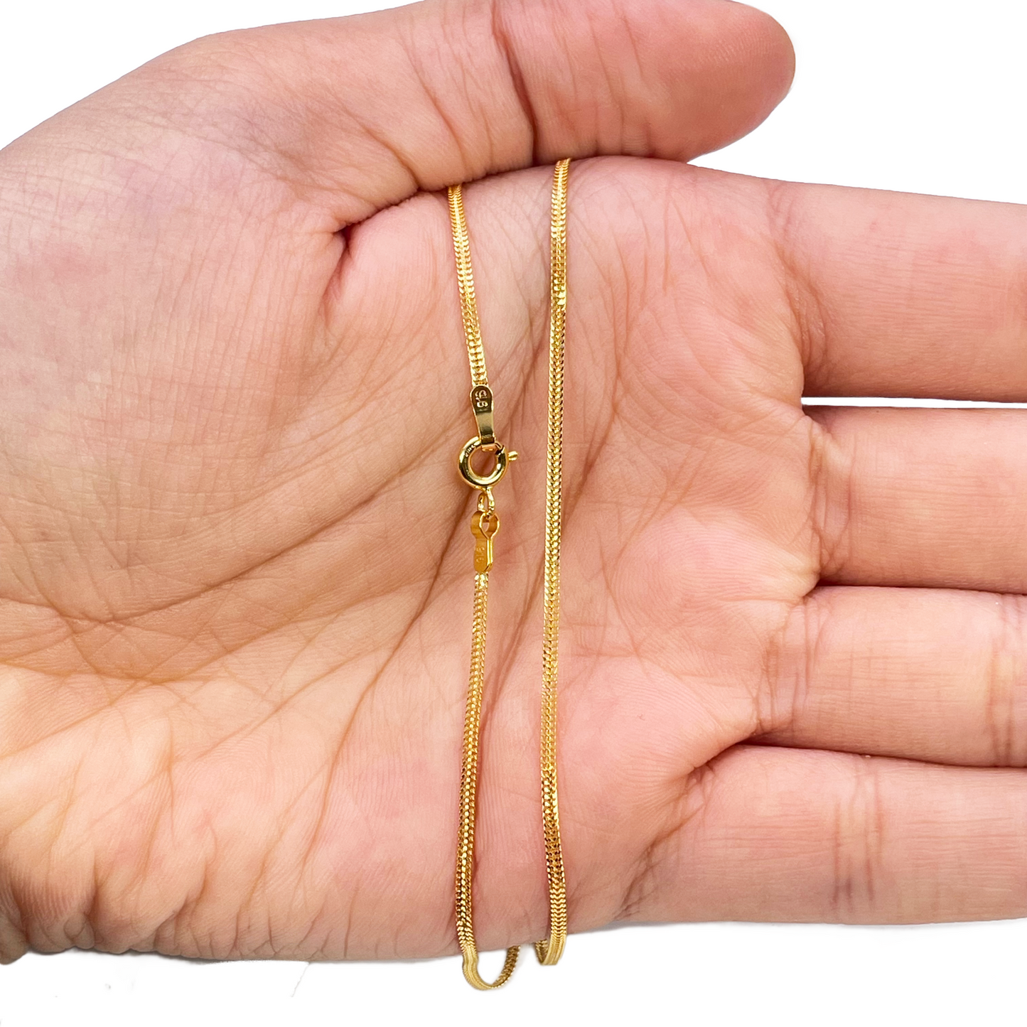 22ct Gold Herringbone Chain Lightweight Flat Necklace 16 Inches 1.3mm Width 