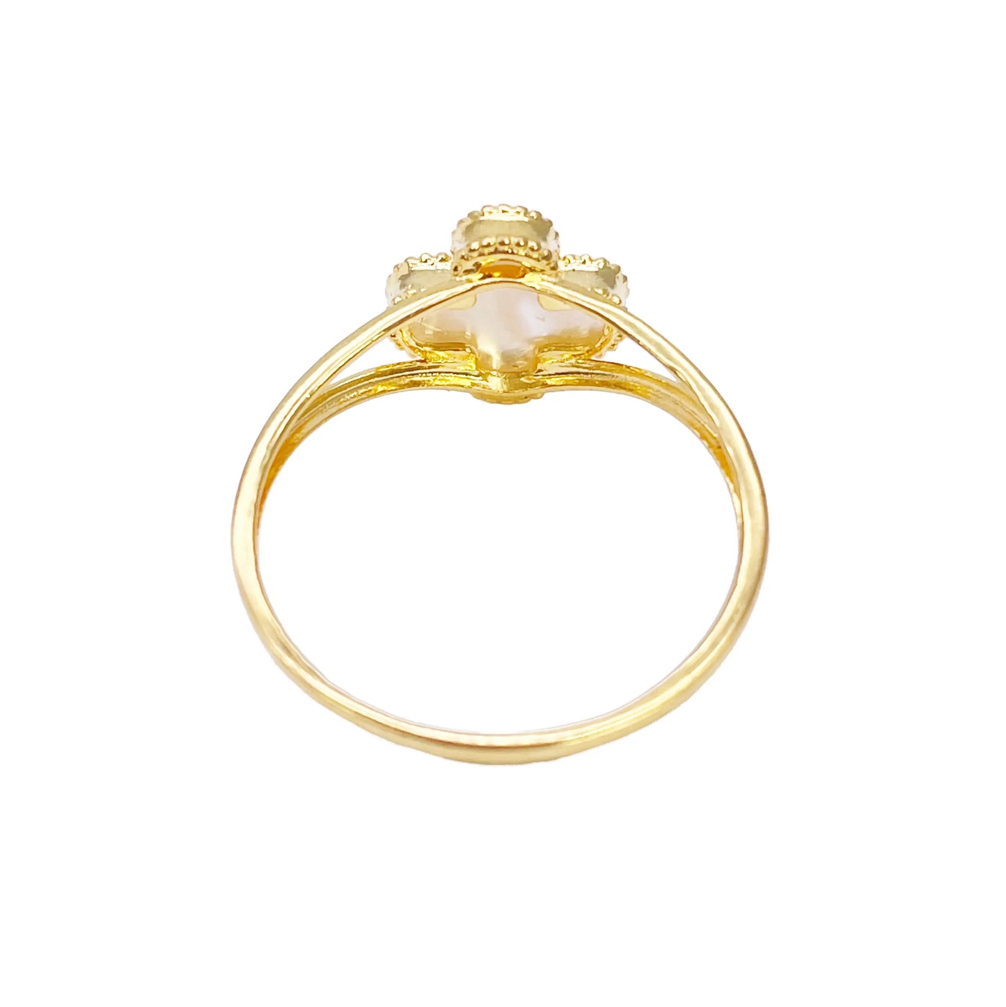 22ct Gold Leaf Ring Trendy Mother Of Pearl Split Shank - 9.5mm Width  Gold Ring
