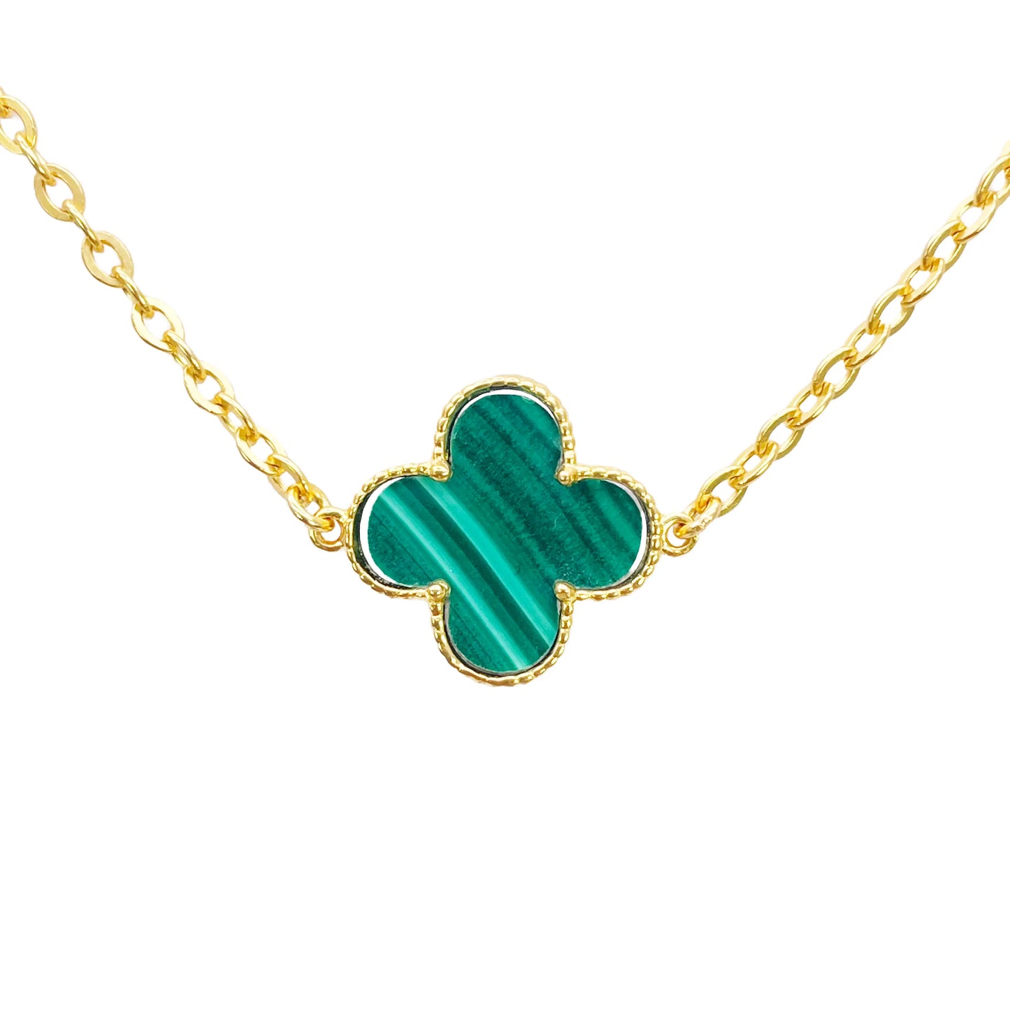 22ct Gold Malachite Flower Necklace - 17-18 Inches - 13.5mm Width 