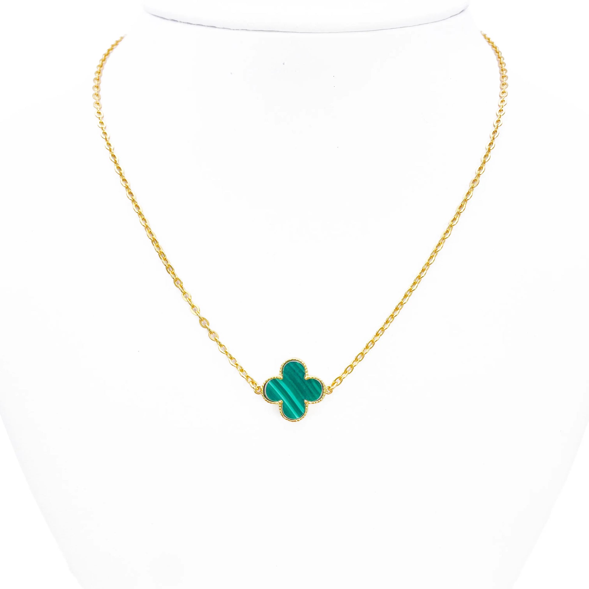 22ct Gold Malachite Flower Necklace - 17-18 Inches - 13.5mm Width 