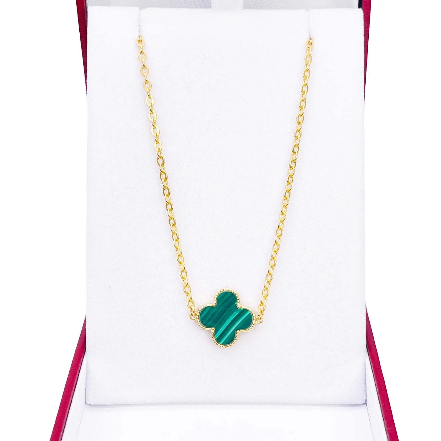22ct Gold Malachite Flower Necklace - 17-18 Inches - 13.5mm Width 