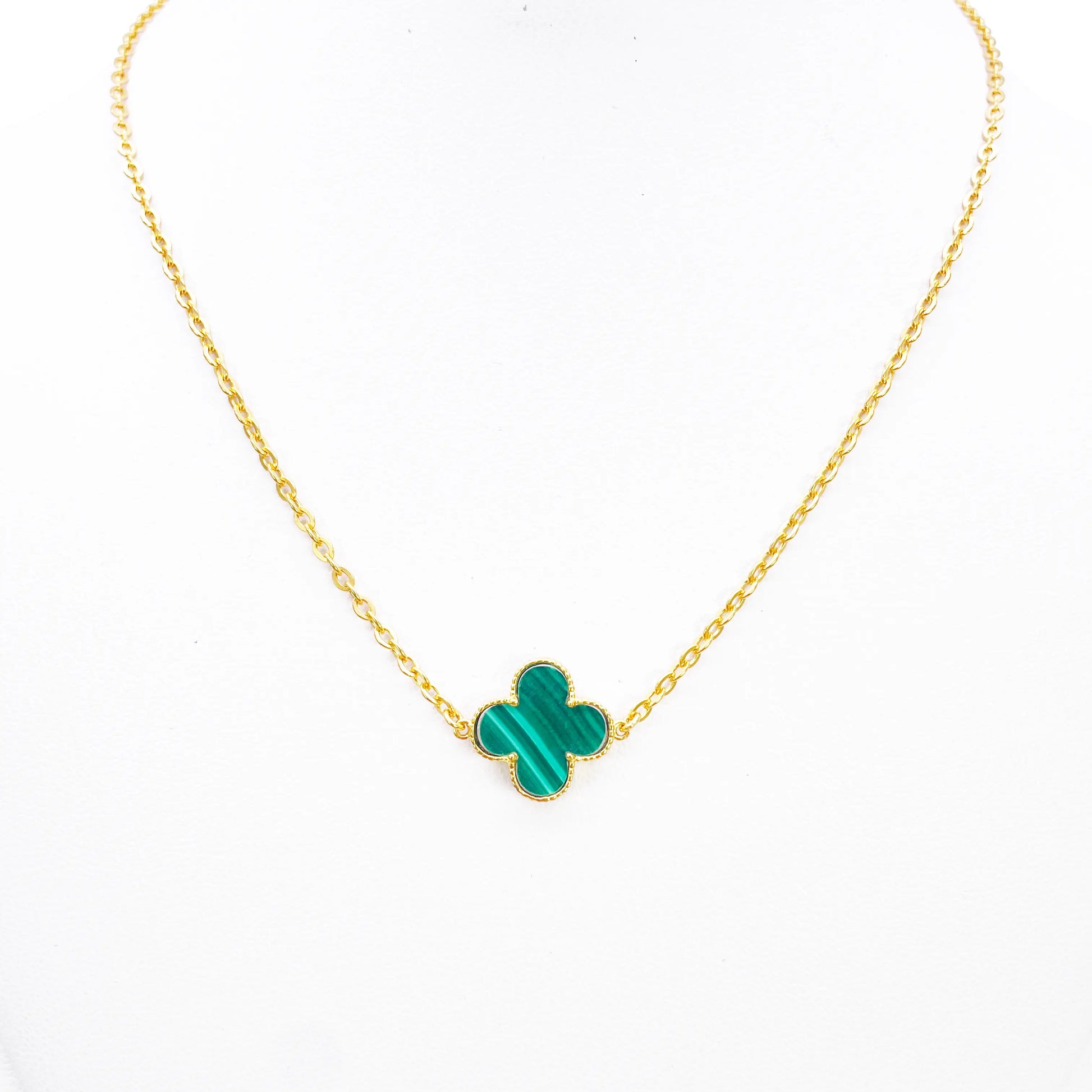 22ct Gold Malachite Flower Necklace - 17-18 Inches - 13.5mm Width 