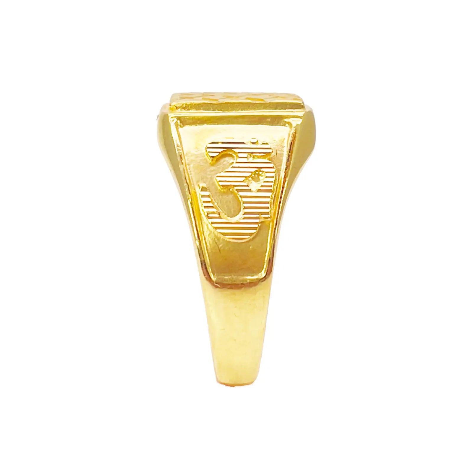 22ct Gold Mens Signet Square Diamond Cut Textured Criss-Cross Ring 