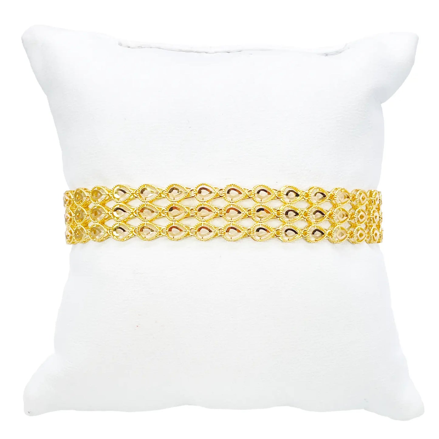 22ct Gold Milgrain Bracelet Three Row Diamond Cut Teardrop 7.5 Inch 12mm Width 