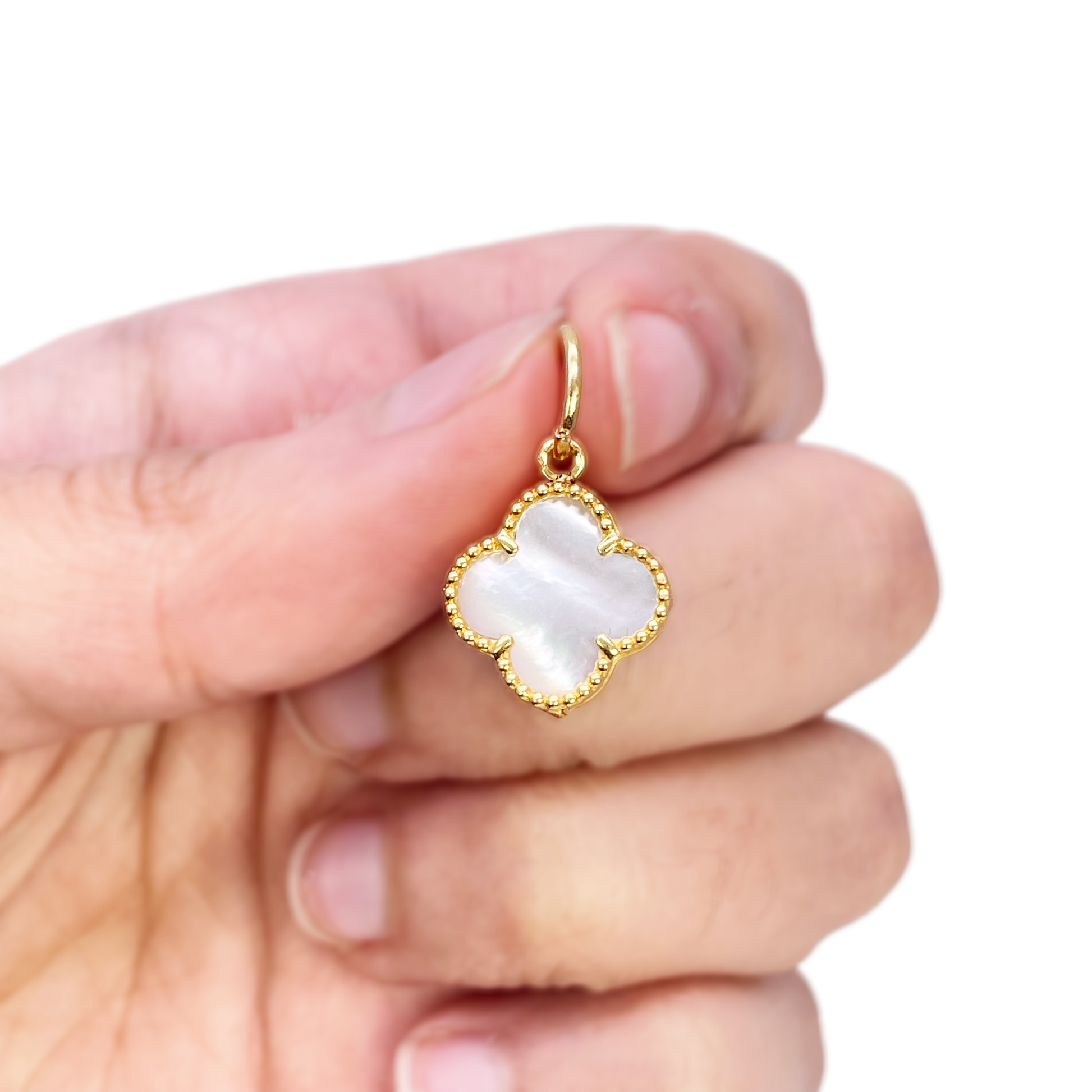 22ct Gold Mother Of Pearl Clover Pendant - 13mm Width 