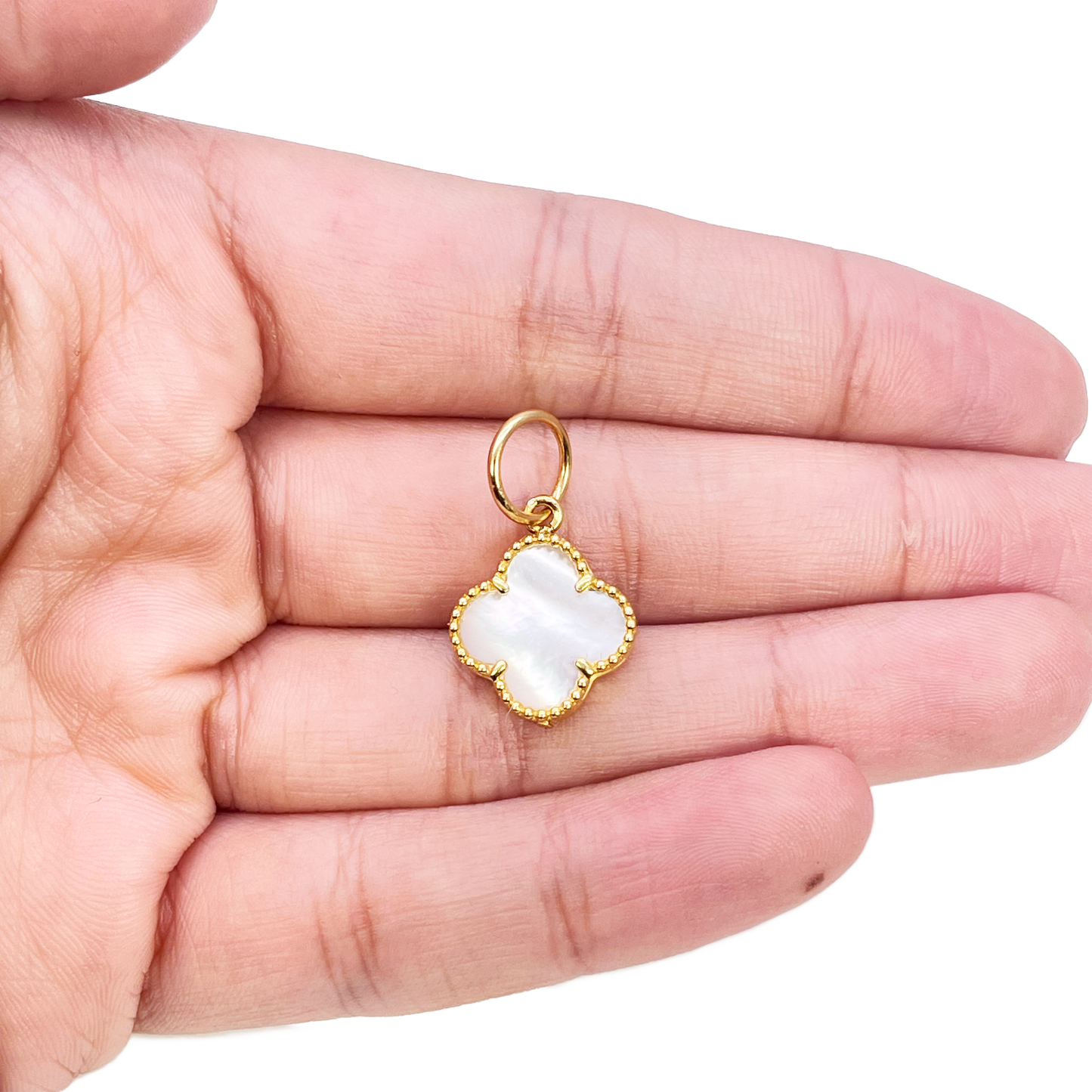 22ct Gold Mother Of Pearl Clover Pendant - 13mm Width 