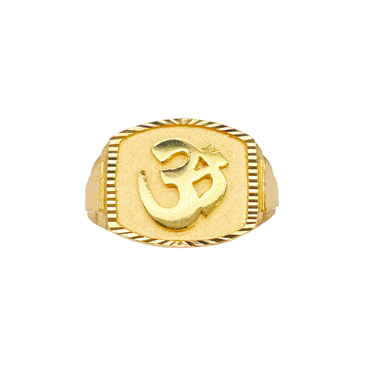 22ct Gold OM Signet Diamond Cut High Polished, Matt & Textured Mens Ring 