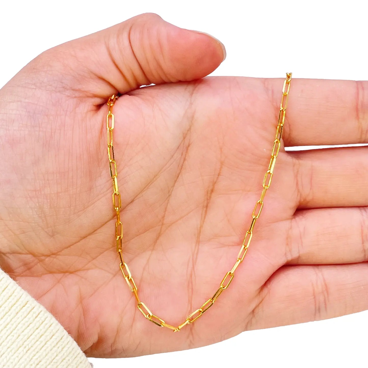 22ct Gold Paper Clip Link Necklace High Polished 19 Inches 2mm Wide 