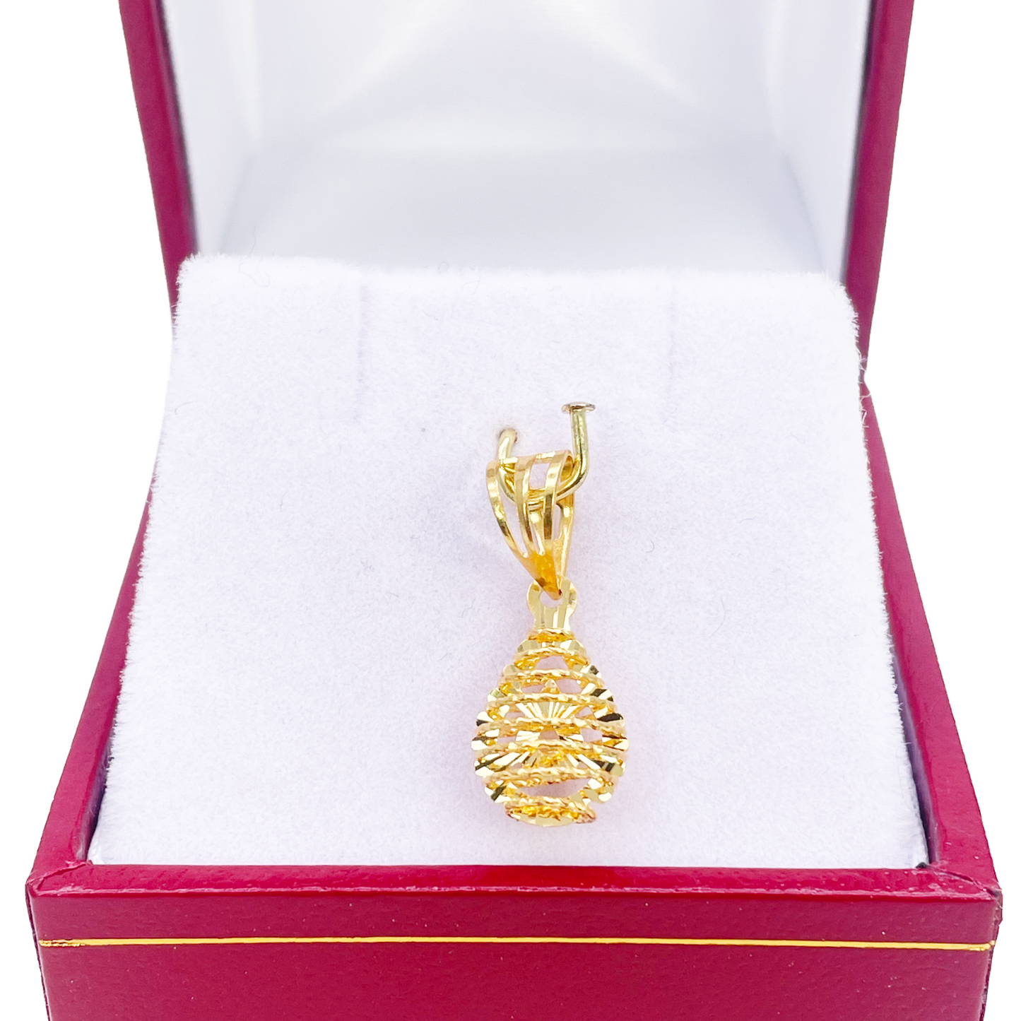 22ct Gold Pear Shaped Pendant Diamond Cut Mesh High Polished 20 mm Length 