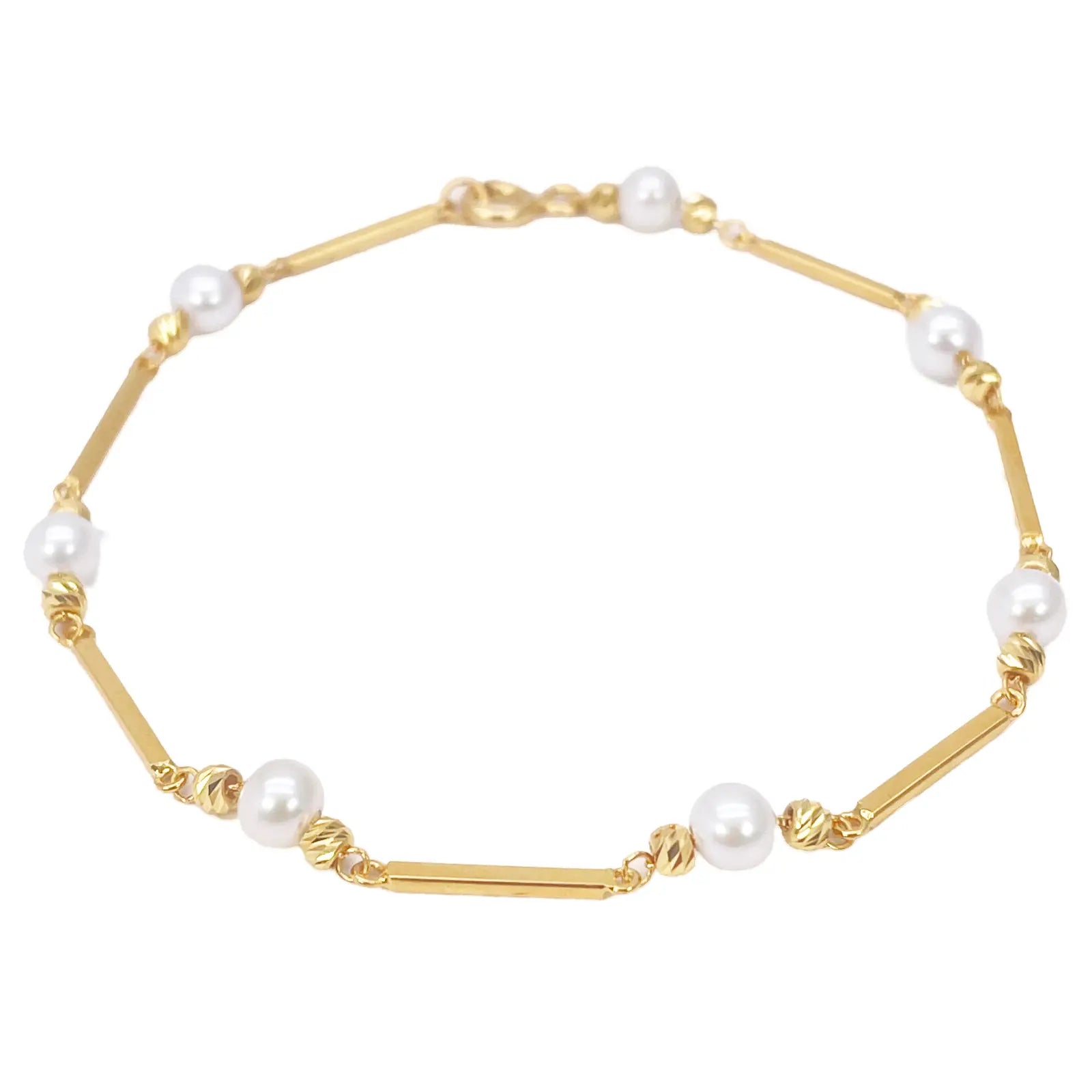 22ct Gold Pearl Bracelet Bar Link Seven Freshwater Pearls 7 Inches 