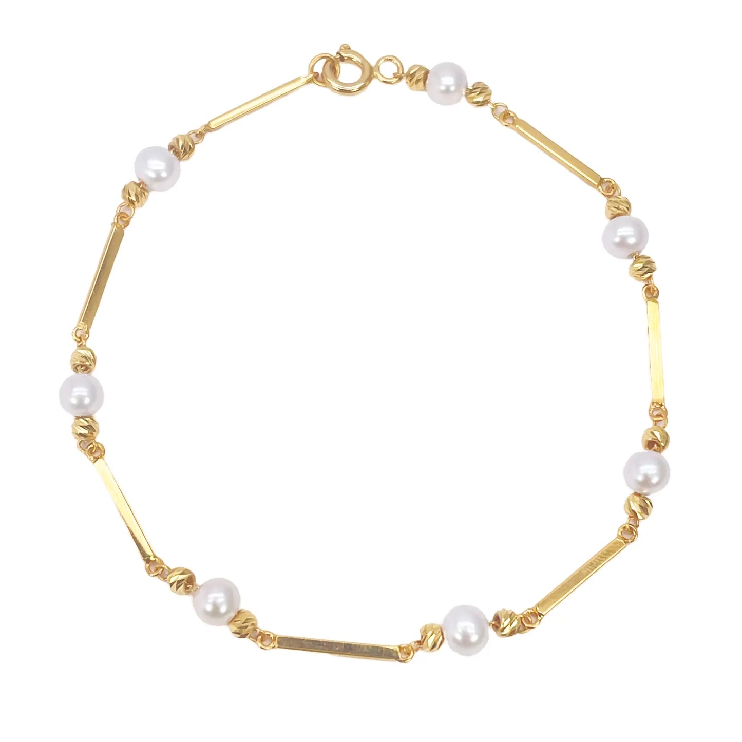 22ct Gold Pearl Bracelet Bar Link Seven Freshwater Pearls 7 Inches 