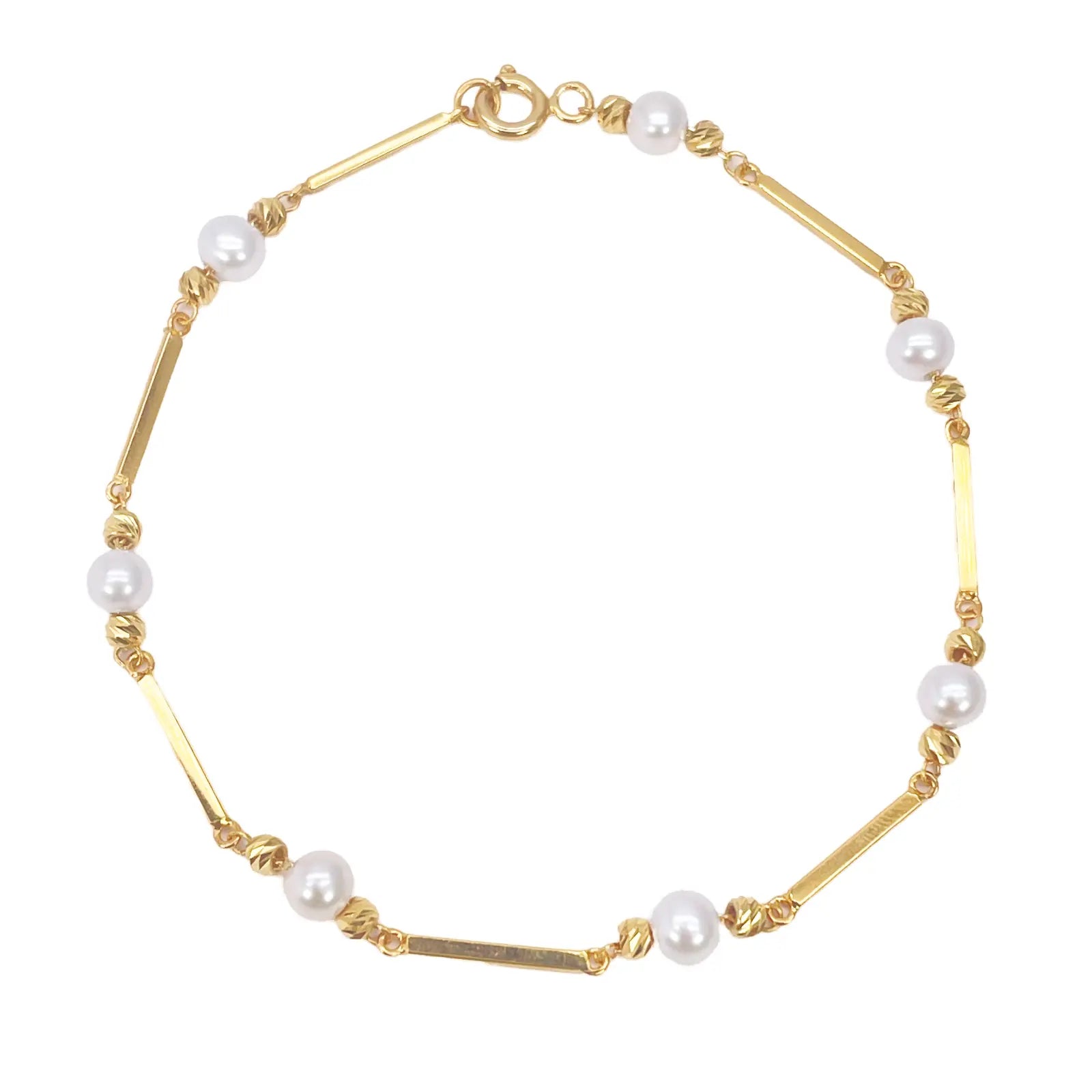 22ct Gold Pearl Bracelet Bar Link Seven Freshwater Pearls 7 Inches 