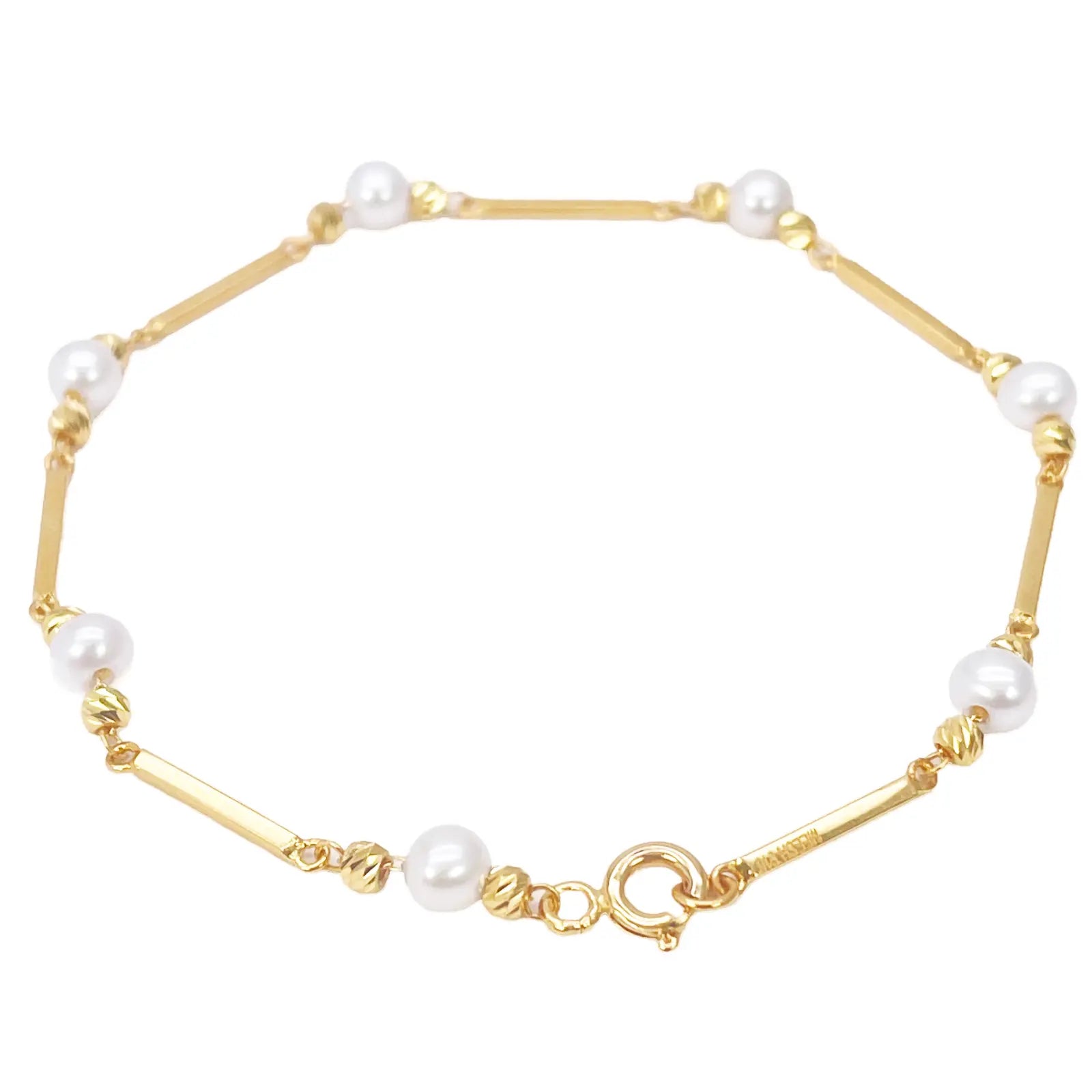 22ct Gold Pearl Bracelet Bar Link Seven Freshwater Pearls 7 Inches 