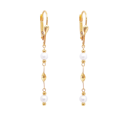 22ct Gold Pearl Drop Earrings Leverback Freshwater Pearl Twisted Design 1.8 Inch 