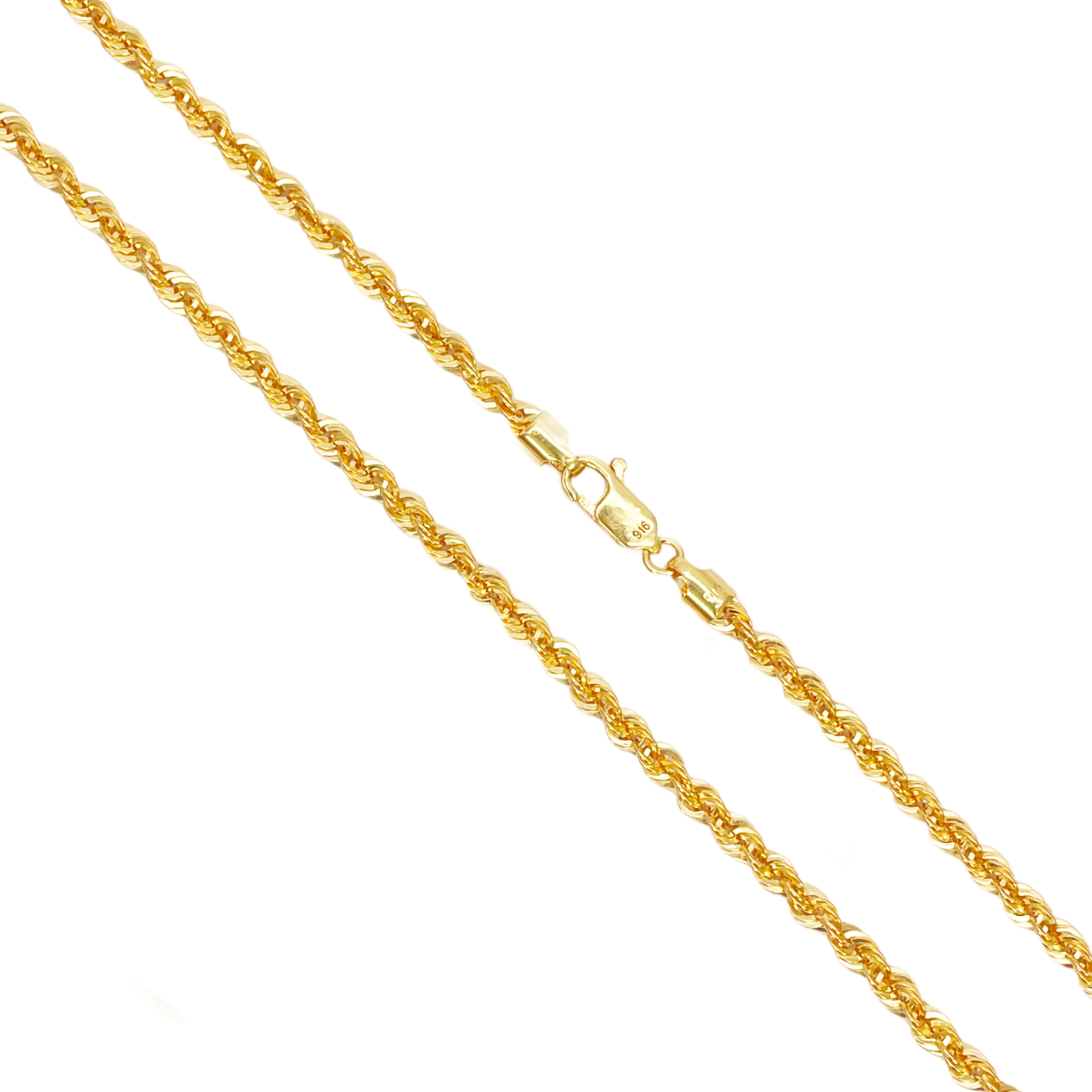 22ct Gold Rope Chain Lightweight Necklace 24 Inches 3 mm Width 