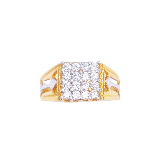 22ct Gold Square Cubic Zirconia Signet High Polished Two-Tone Men's Ring 9.5mm Width 
