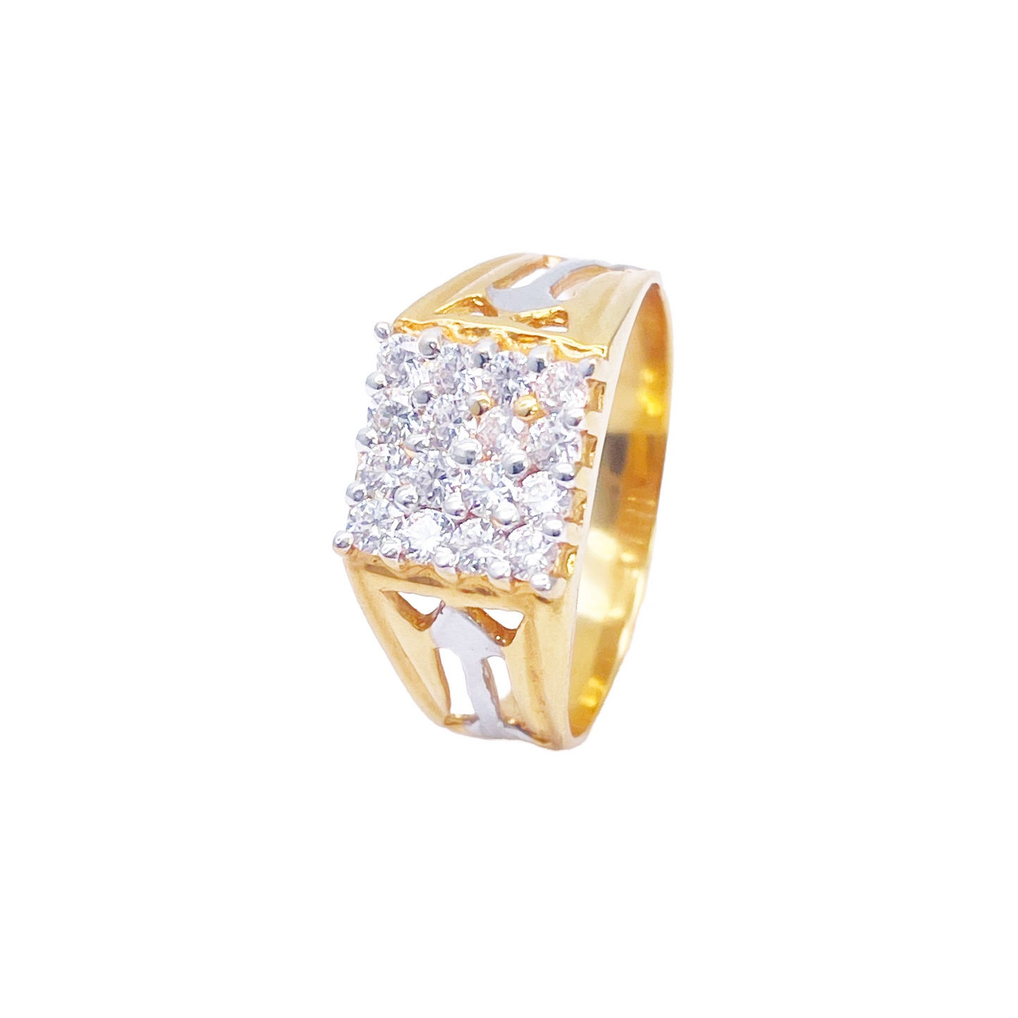 22ct Gold Square Cubic Zirconia Signet High Polished Two-Tone Men's Ring 9.5mm Width 