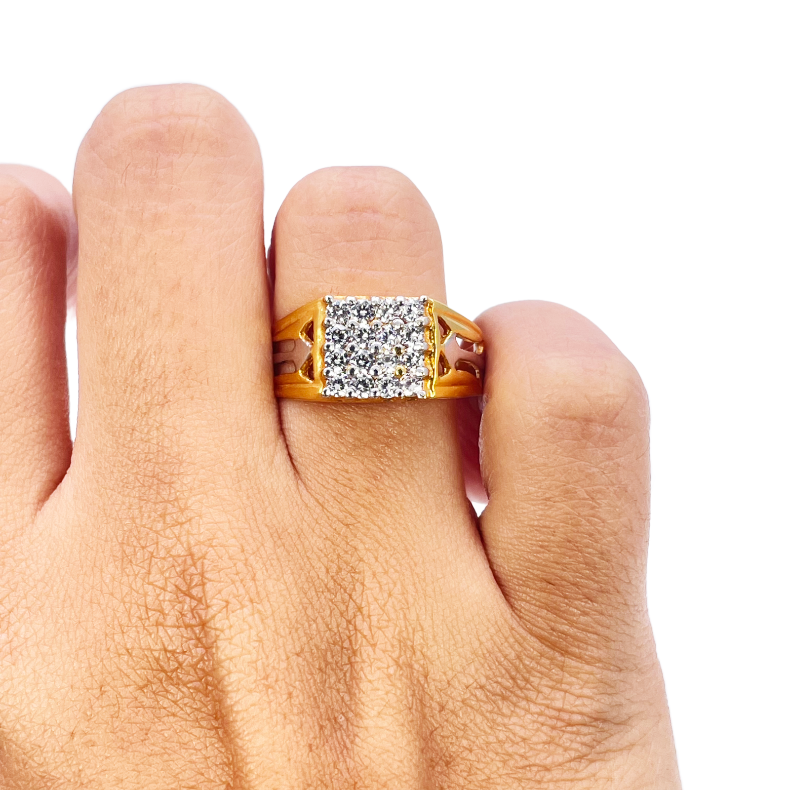 22ct Gold Square Cubic Zirconia Signet High Polished Two-Tone Men's Ring 9.5mm Width 