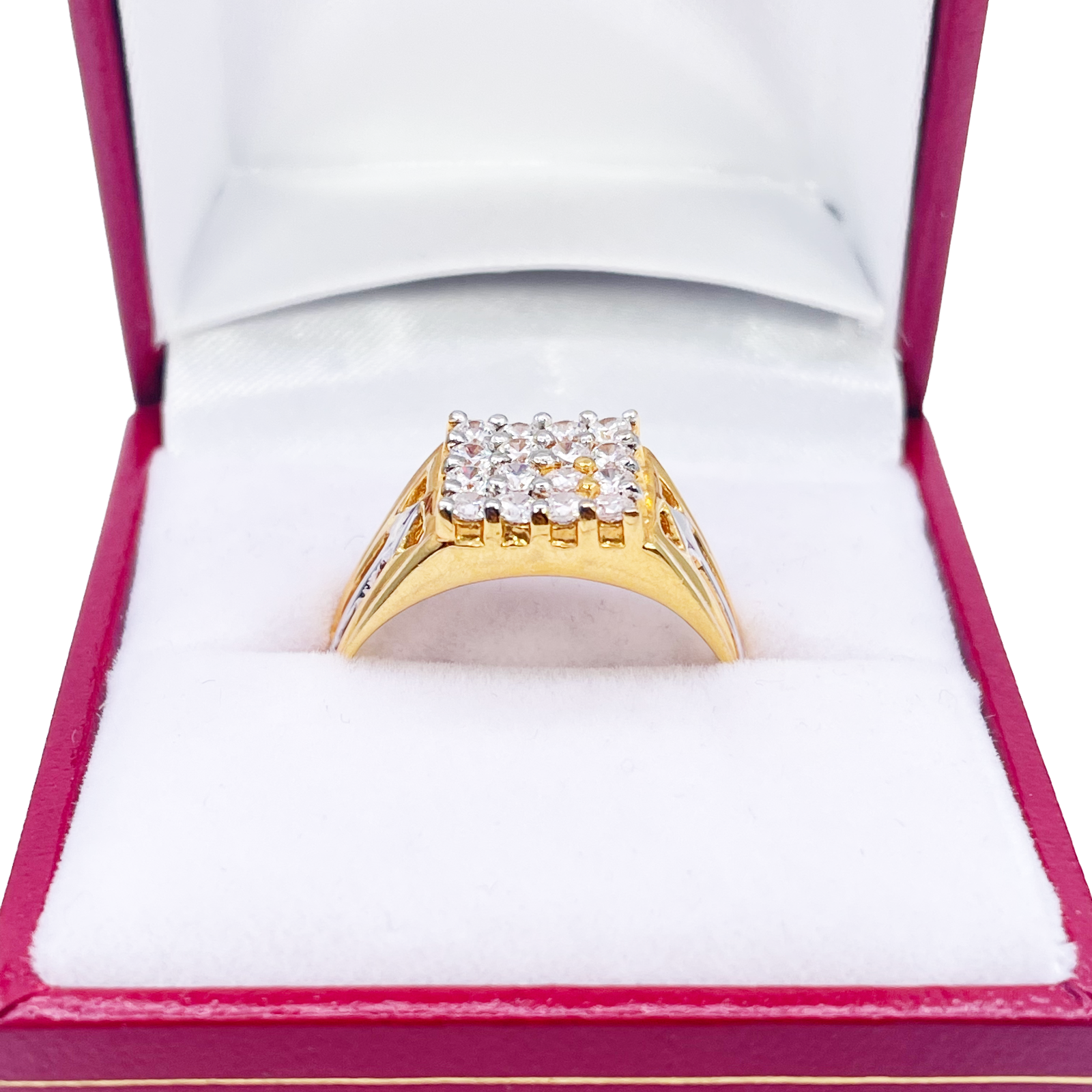 22ct Gold Square Cubic Zirconia Signet High Polished Two-Tone Men's Ring 9.5mm Width 