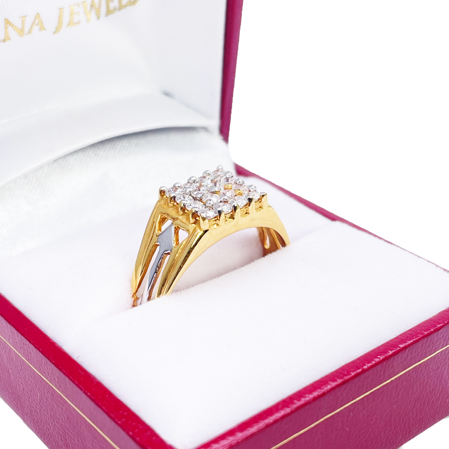 22ct Gold Square Cubic Zirconia Signet High Polished Two-Tone Men's Ring 9.5mm Width 