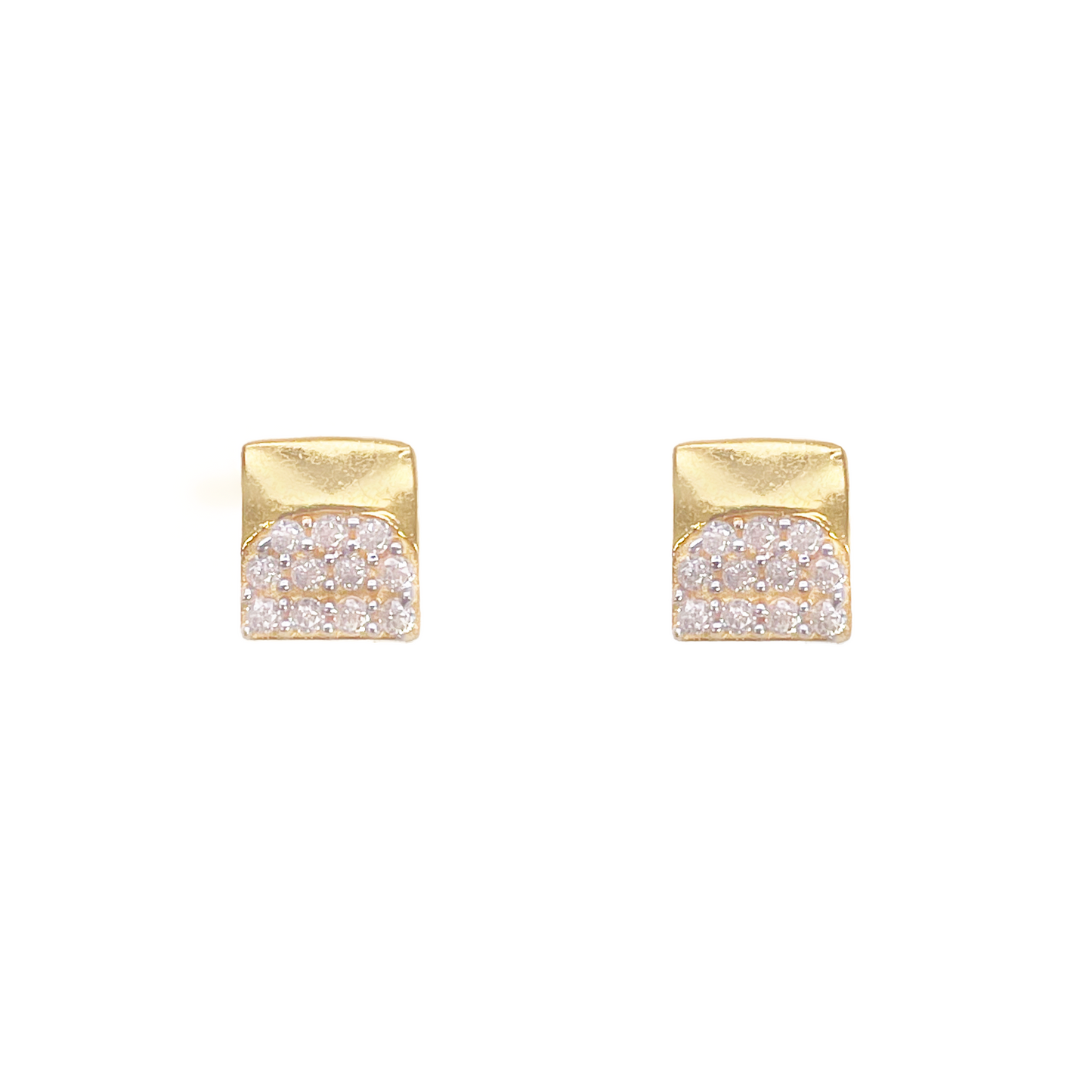 22ct Gold Square Cubic Zirconia Stud High Polished Earrings Sparkle Design 5.5mm 