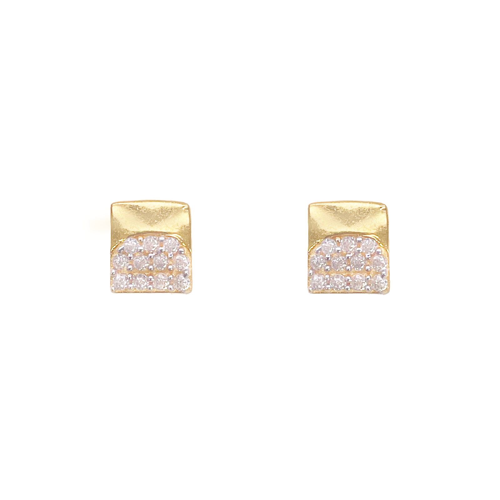 22ct Gold Square Cubic Zirconia Stud High Polished Earrings Sparkle Design 5.5mm 